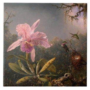 Cattleya Orchid and Three Hummingbirds (Heade) Ceramic Tile