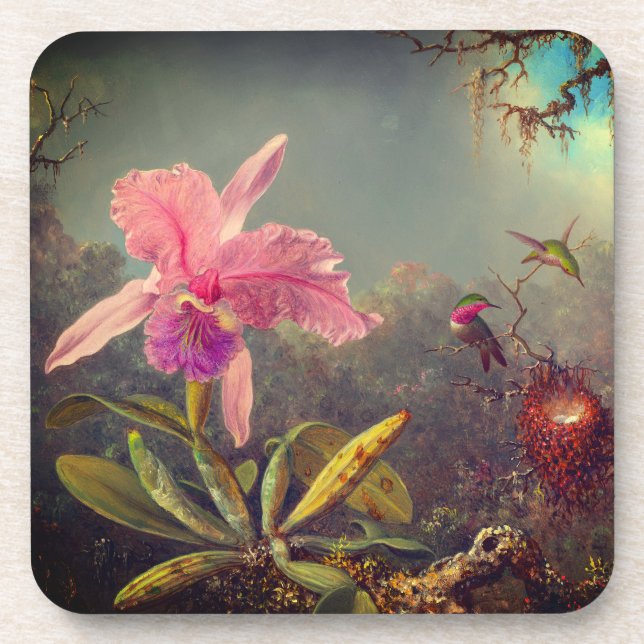 Cattleya Orchid and Three Hummingbirds Heade Coaster (Front)