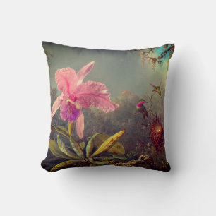 Cattleya Orchid and Three Hummingbirds Heade Cushion