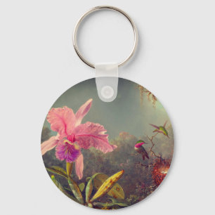 Cattleya Orchid and Three Hummingbirds Heade Key Ring