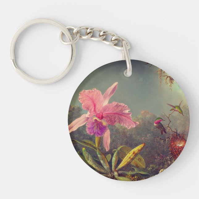 Cattleya Orchid and Three Hummingbirds Heade Key Ring (Front)