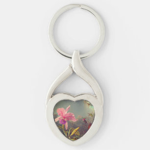 Cattleya Orchid and Three Hummingbirds Heade Key Ring