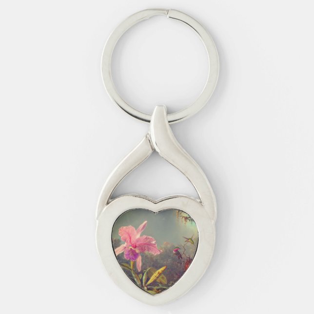 Cattleya Orchid and Three Hummingbirds Heade Key Ring (Front)
