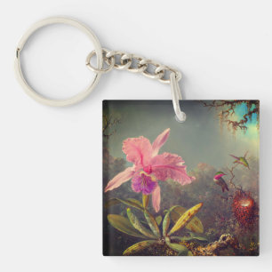 Cattleya Orchid and Three Hummingbirds Heade Key Ring