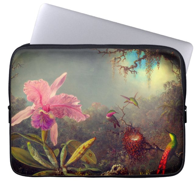 Cattleya Orchid and Three Hummingbirds Heade Laptop Sleeve (Front)