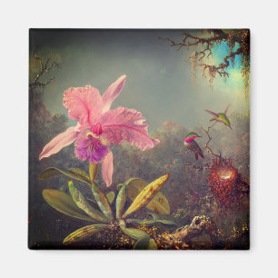 Cattleya Orchid and Three Hummingbirds Heade Magnet