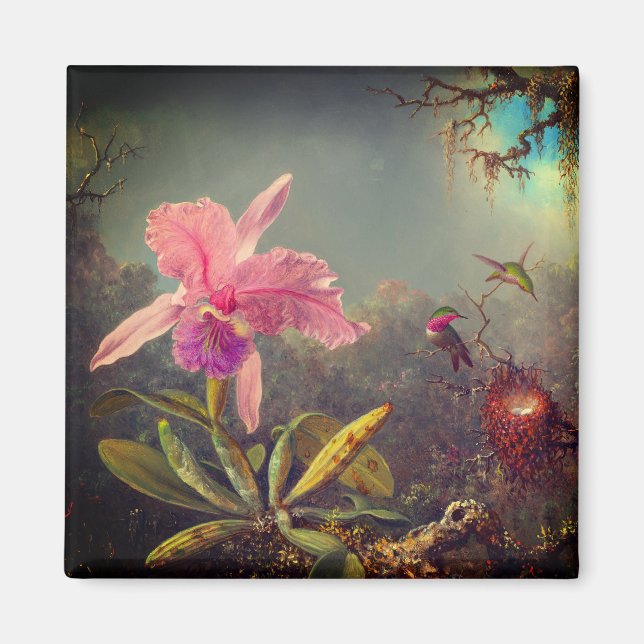 Cattleya Orchid and Three Hummingbirds Heade Magnet (Front)