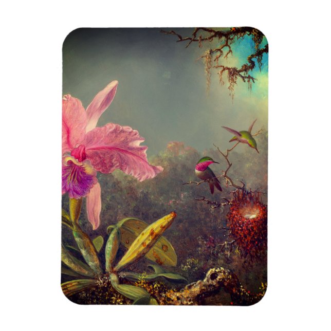 Cattleya Orchid and Three Hummingbirds Heade Magnet (Vertical)