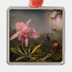 Cattleya Orchid and Three Hummingbirds (Heade) Metal Ornament
