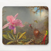 Cattleya Orchid and Three Hummingbirds Heade