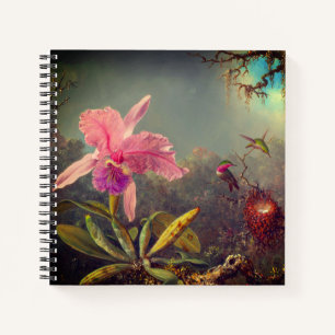 Cattleya Orchid and Three Hummingbirds Heade Notebook
