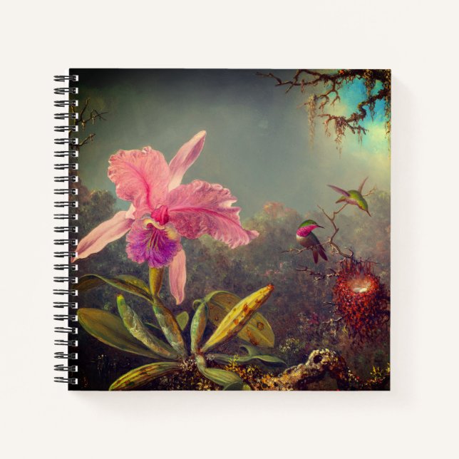 Cattleya Orchid and Three Hummingbirds Heade Notebook (Front)
