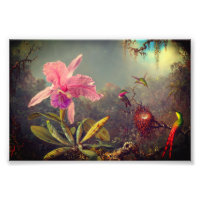 Cattleya Orchid and Three Hummingbirds Heade