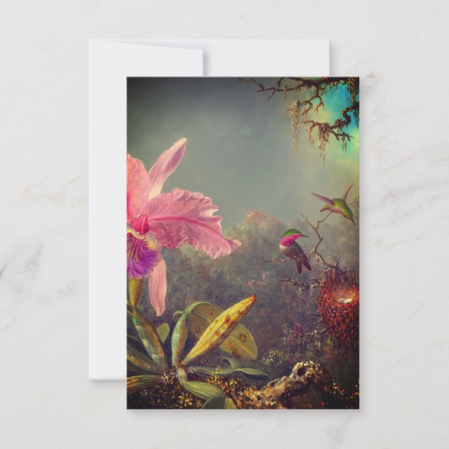 Cattleya Orchid and Three Hummingbirds Heade RSVP Card (Front)