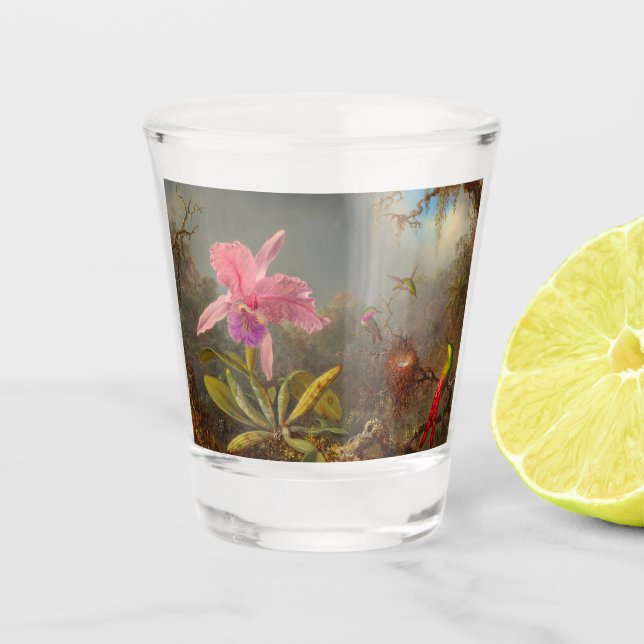 Cattleya Orchid and Three Hummingbirds Heade Shot Glass (Front)
