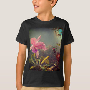 Cattleya Orchid and Three Hummingbirds Heade T-Shirt