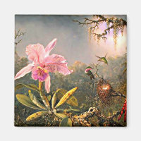 Cattleya Orchid and Three Hummingbirds