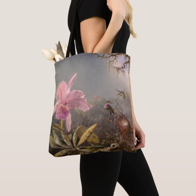 Cattleya Orchid and Three Hummingbirds Tote Bag (Close Up)