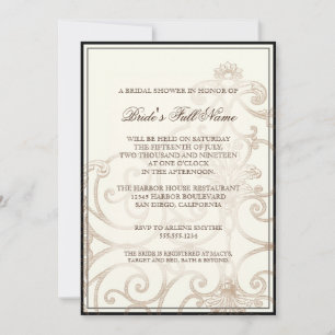 Cattleya Orchid Cream Black - Bridal Shower Invite