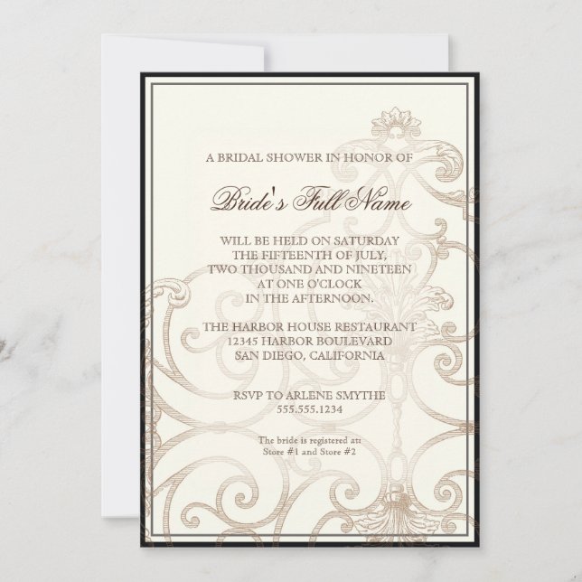 Cattleya Orchid Cream Black - Floral Bridal Shower Invitation (Front)