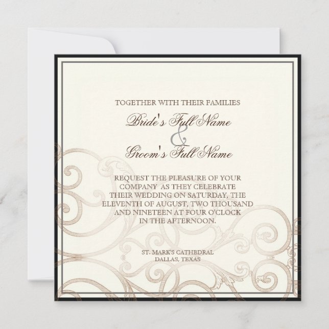 Cattleya Orchid Cream Black - Wedding Invitation (Front)