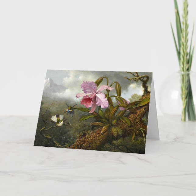 Cattleya Orchid, Two Hummingbirds and a Beetle Card (Front)