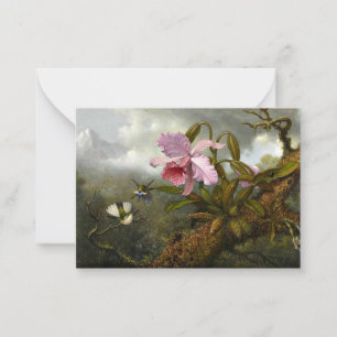 Cattleya Orchid, Two Hummingbirds and a Beetle Card