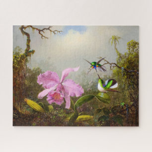 Cattleya Orchid with Two Brazilian Hummingbirds Jigsaw Puzzle