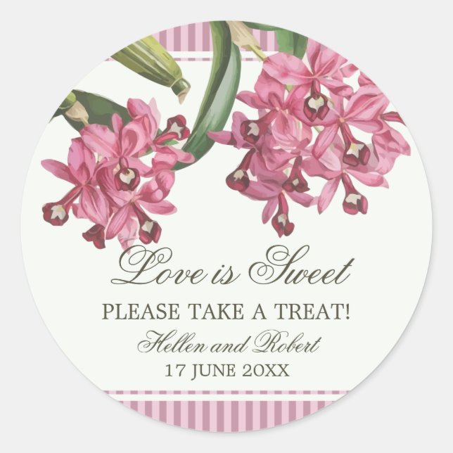 Cattleya Pink Orchid Wedding Favour Classic Round Sticker (Front)
