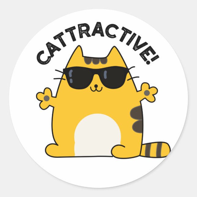 Cattractive Funny Attractive Cat Pun  Classic Round Sticker (Front)