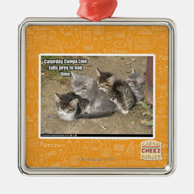 Caturday Conga Line Metal Ornament (Front)
