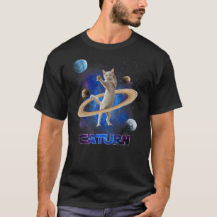 Caturn Cat In Space Saturn Galaxy Funny Kitten Cat T-Shirt