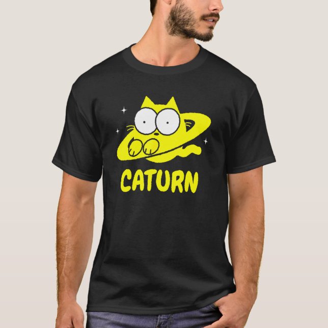 Caturn Cat  Space Saturn Doodle T-Shirt (Front)