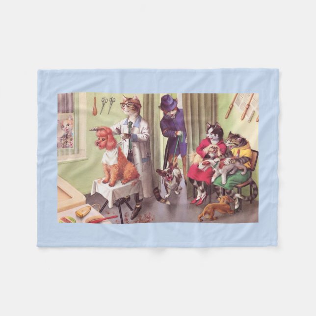 CATWALKS: Bulldog at the Barbers - Fleece Blanket (Front (Horizontal))