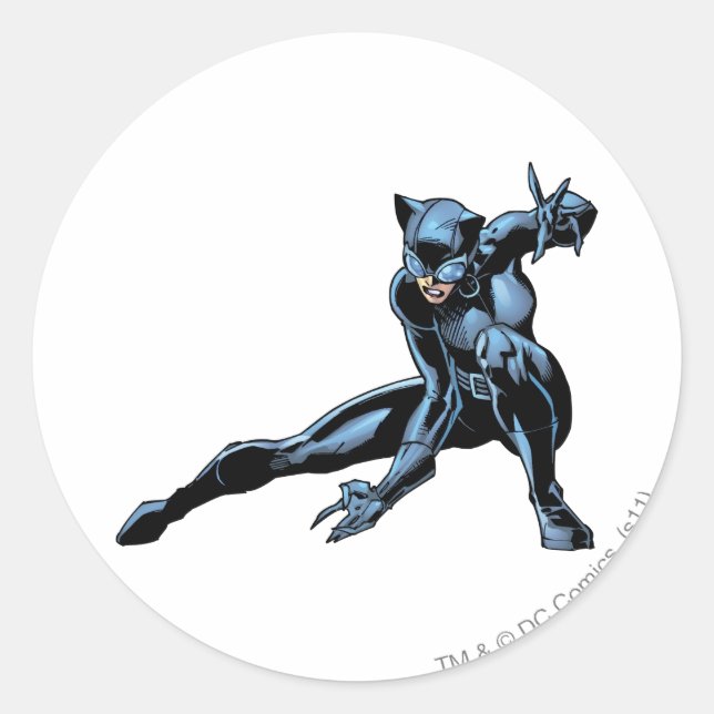 Catwoman crouches classic round sticker (Front)