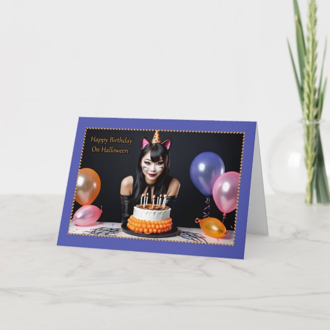 Catwoman - Happy Halloween Birthday Holiday Card (Front)