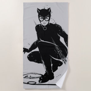 Catwoman Ink Brush Pose Beach Towel