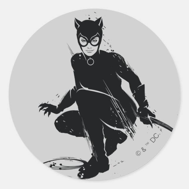 Catwoman Ink Brush Pose Classic Round Sticker (Front)