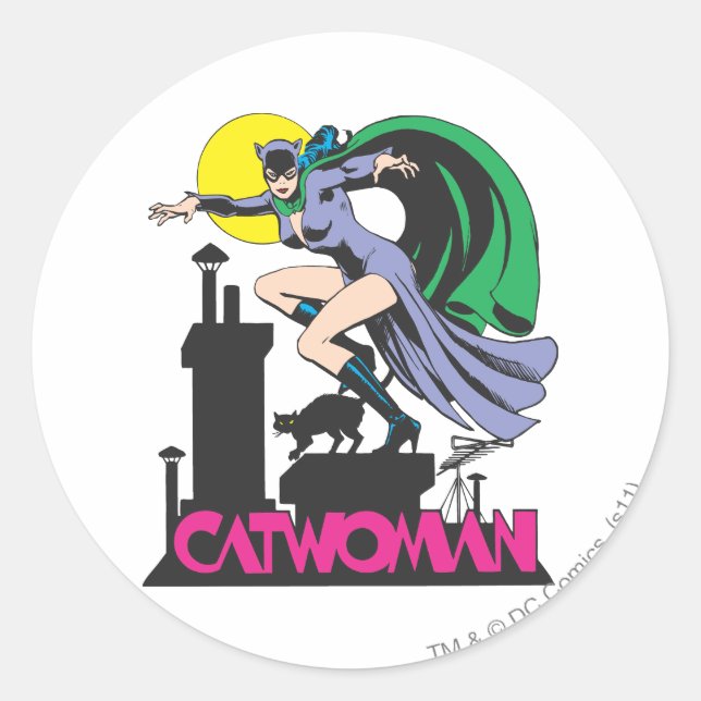 Catwoman & Pink Name Classic Round Sticker (Front)