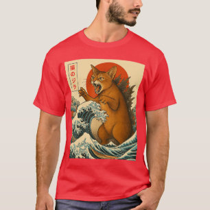 Catzilla Abyssinian Cat Japanese Art Gifts For Men T-Shirt