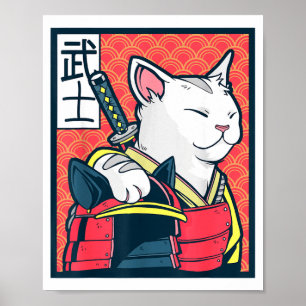 Catzilla Ancient Japanese Cat Art Vintage Ninja T Poster