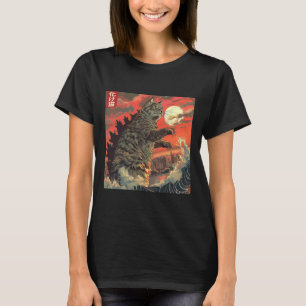 Catzilla Attacking Japan Funny Cute Cat Anime Styl T-Shirt