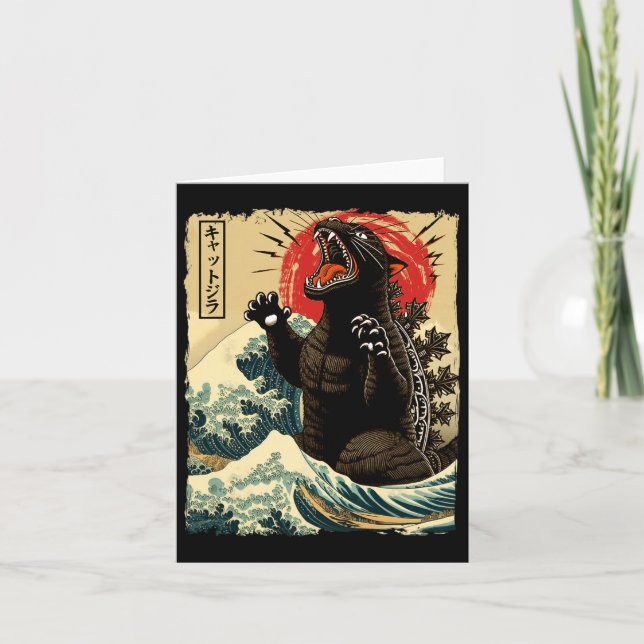 Catzilla Cat Art Funny Cat Japanese For Men Women  Card (Front)