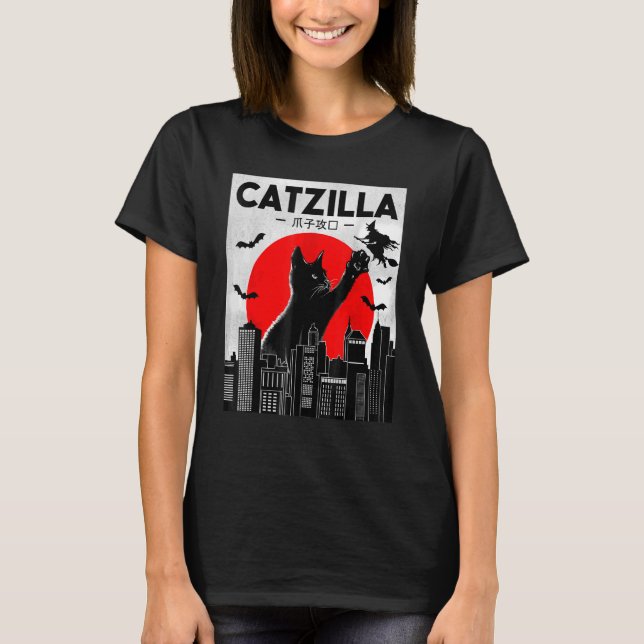 Catzilla Cat Cat Black Cat Halloween T-Shirt (Front)