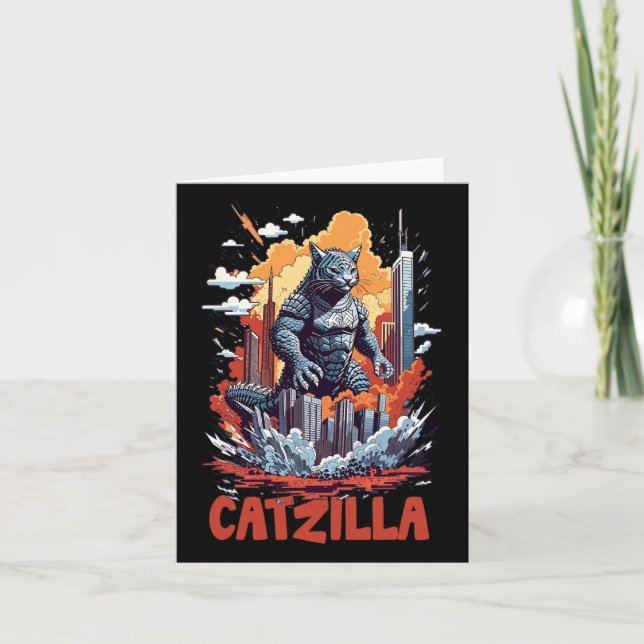 Catzilla Cat City Skyline Funny  Card (Front)