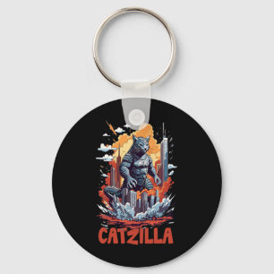 Catzilla Cat City Skyline Funny  Key Ring
