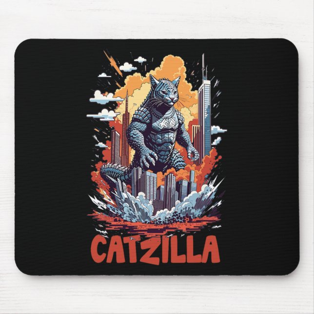 Catzilla Cat City Skyline Funny  Mouse Pad (Front)