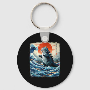 Catzilla Cat Japanese Art Funny Cat Adventure 0hok Key Ring