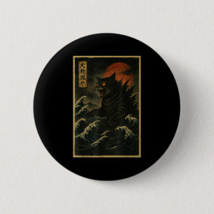 Catzilla Cat Japanese Art Funny Cat For Men Women 6 Cm Round Badge