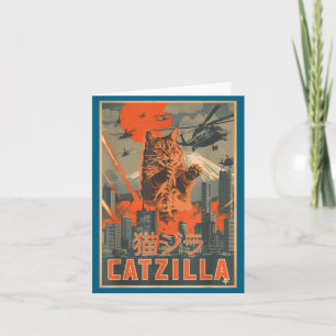 Catzilla Cat Japanese Art Funny Cat For Men Women  Card